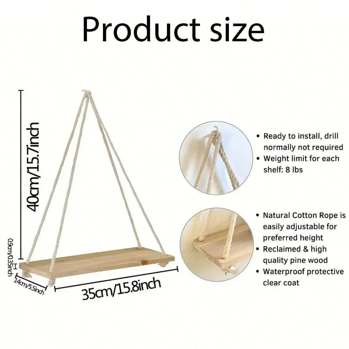 RopeHaven Wooden Wall Shelf
